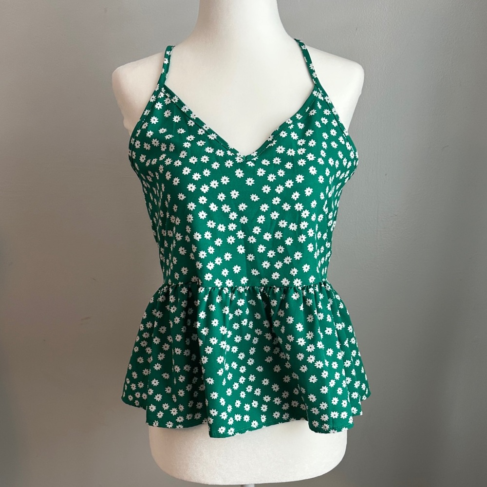 Green Floral Peplum Camisole